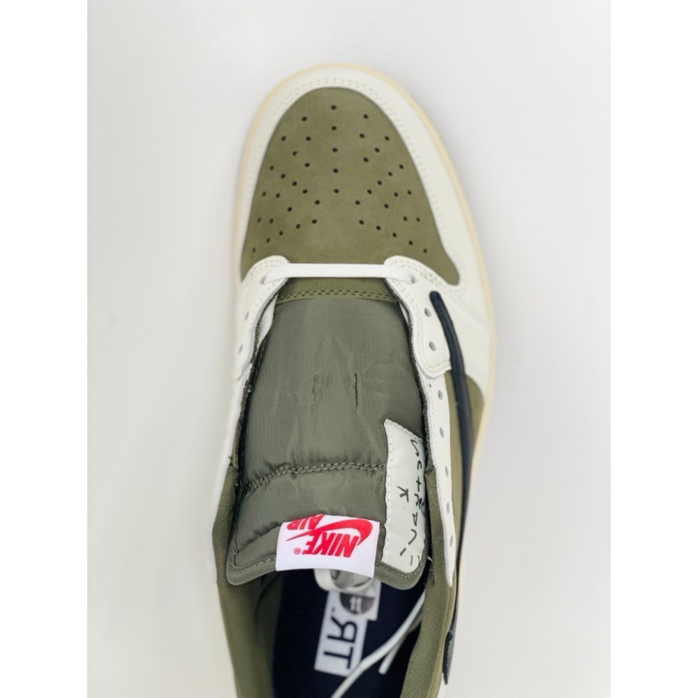 Travis Scott x Air Jordan 1 Low Medium Olive AJ1 米绿 倒鉤-細節圖8