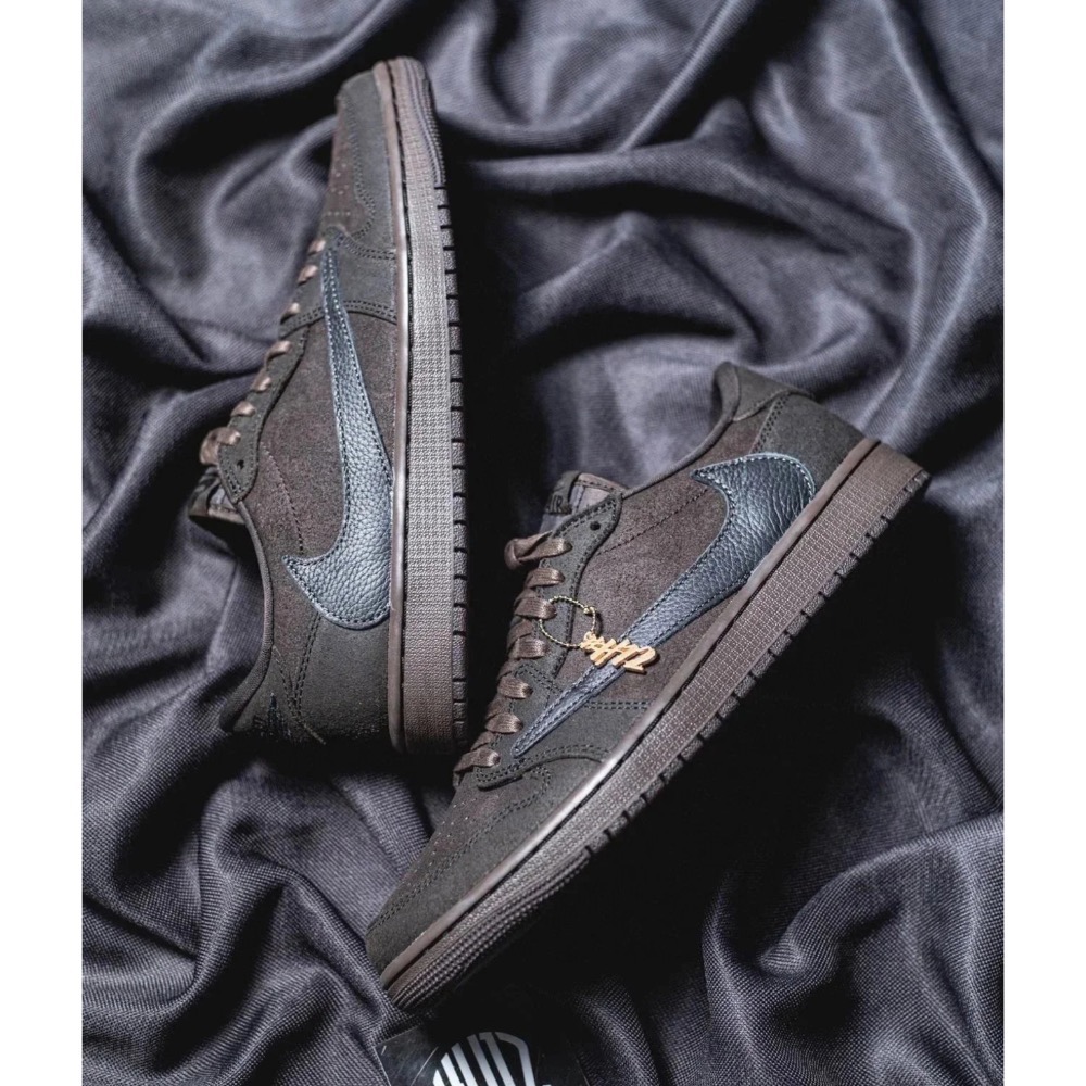 H12純原 Travis Scott x Air Jordan 1 Low Velvet Brown 丝绒摩卡 黑棕色-細節圖3