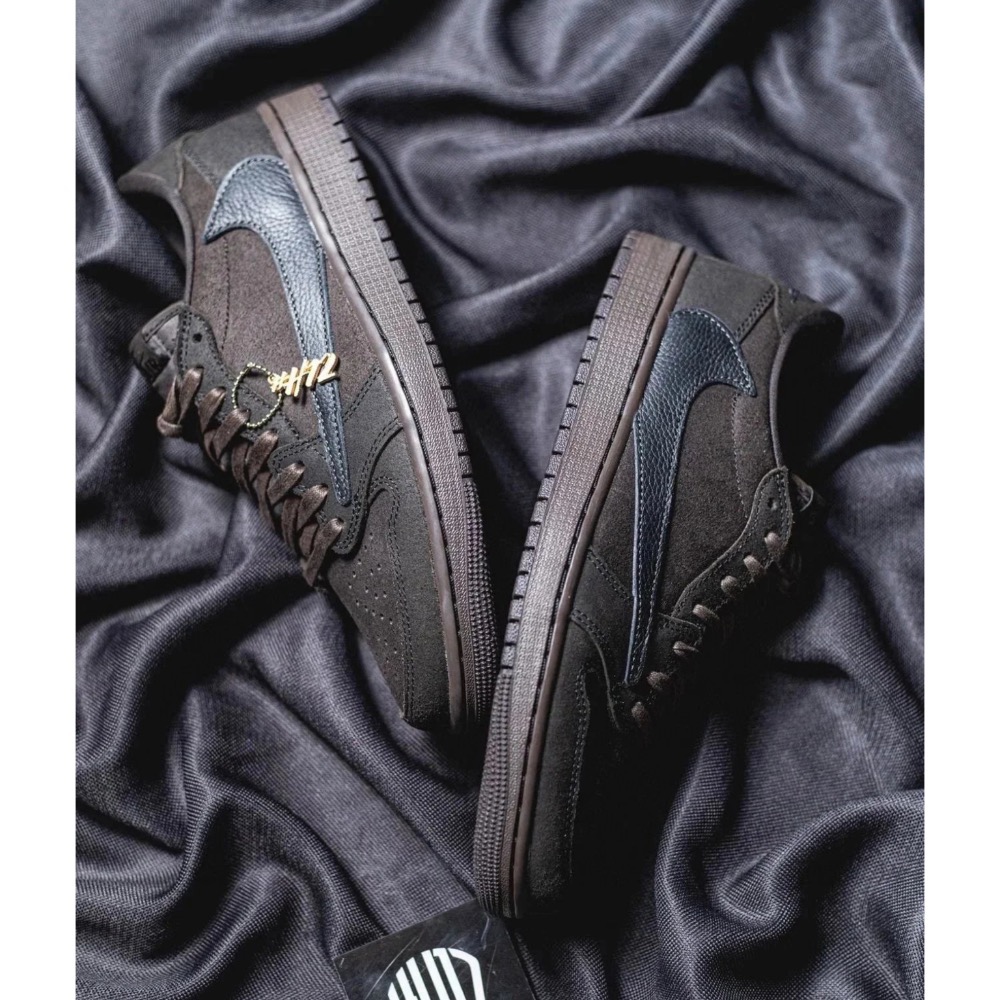 H12純原 Travis Scott x Air Jordan 1 Low Velvet Brown 丝绒摩卡 黑棕色-細節圖5