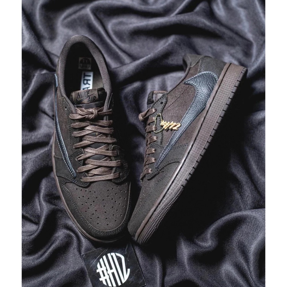 H12純原 Travis Scott x Air Jordan 1 Low Velvet Brown 丝绒摩卡 黑棕色-細節圖6