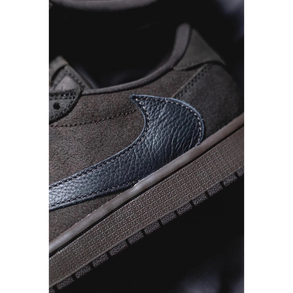 H12純原 Travis Scott x Air Jordan 1 Low Velvet Brown 丝绒摩卡 黑棕色-細節圖8
