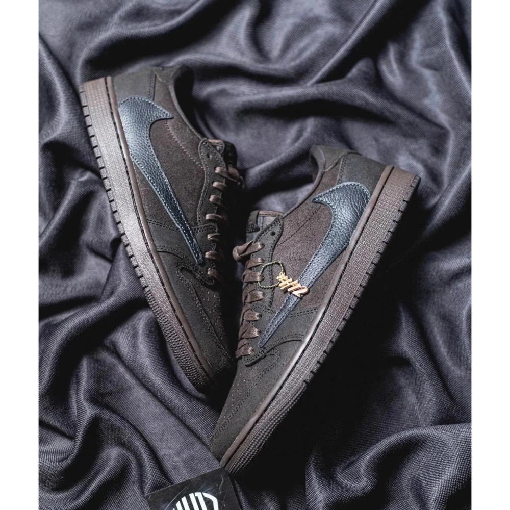 H12純原 Travis Scott x Air Jordan 1 Low Velvet Brown 丝绒摩卡 黑棕色-規格圖11