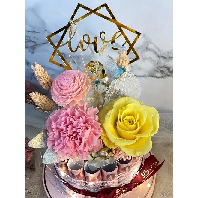 (台灣現貨) 有錢花 (玩具鈔) 可自行再放真鈔 永生花 星星燈  乾燥花  開幕 開業 節日 新店 招財 長輩 生日-細節圖4