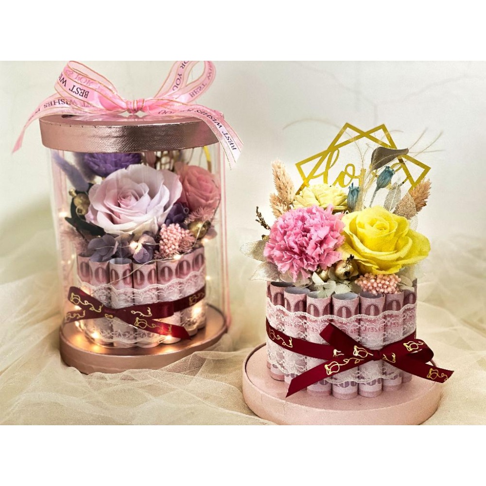 (台灣現貨) 有錢花 (玩具鈔) 可自行再放真鈔 永生花 星星燈  乾燥花  開幕 開業 節日 新店 招財 長輩 生日-細節圖8