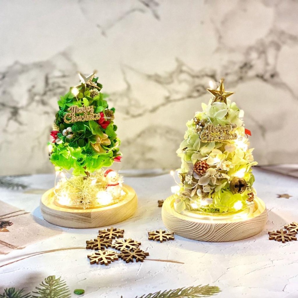 ( 台灣現貨 可加購字母)永生花 聖誕樹 聖誕節 夜燈 玻璃罩 真花 情人節 母親節 女友 生日 畢業 交換 禮物-細節圖2