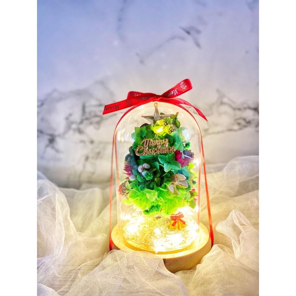 ( 台灣現貨 可加購字母)永生花 聖誕樹 聖誕節 夜燈 玻璃罩 真花 情人節 母親節 女友 生日 畢業 交換 禮物-細節圖6