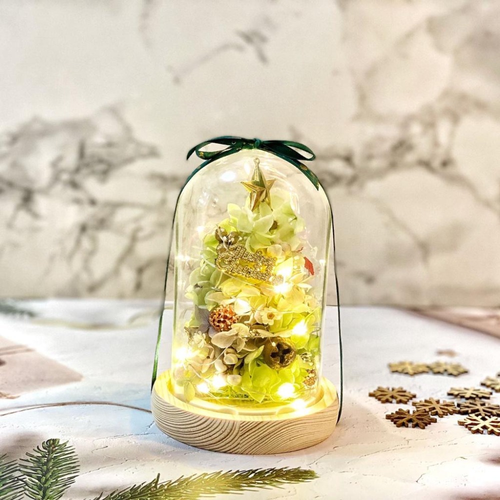 ( 台灣現貨 可加購字母)永生花 聖誕樹 聖誕節 夜燈 玻璃罩 真花 情人節 母親節 女友 生日 畢業 交換 禮物-細節圖7