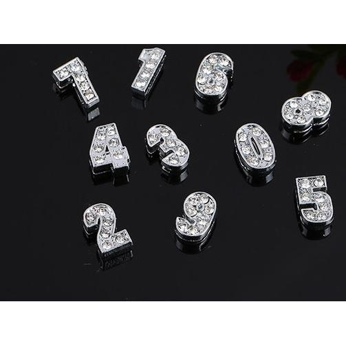 ( 台灣現貨 ) 鑲鑽 字母 數字  12mm 合金配件 手鍊 半鑽 數字 鑰匙扣配件-細節圖3