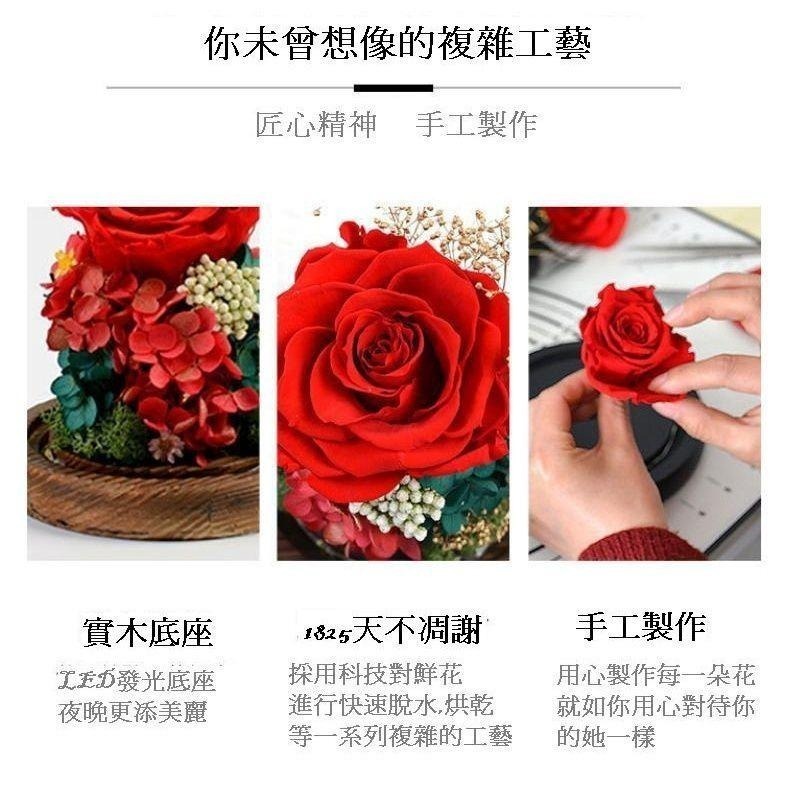 (台灣現貨 加1元刻字) 永生花 熊 玩偶 乾燥花 夜燈 玻璃罩 真花 情人節 母親節 女友 生日 畢業 交換 禮物-細節圖6