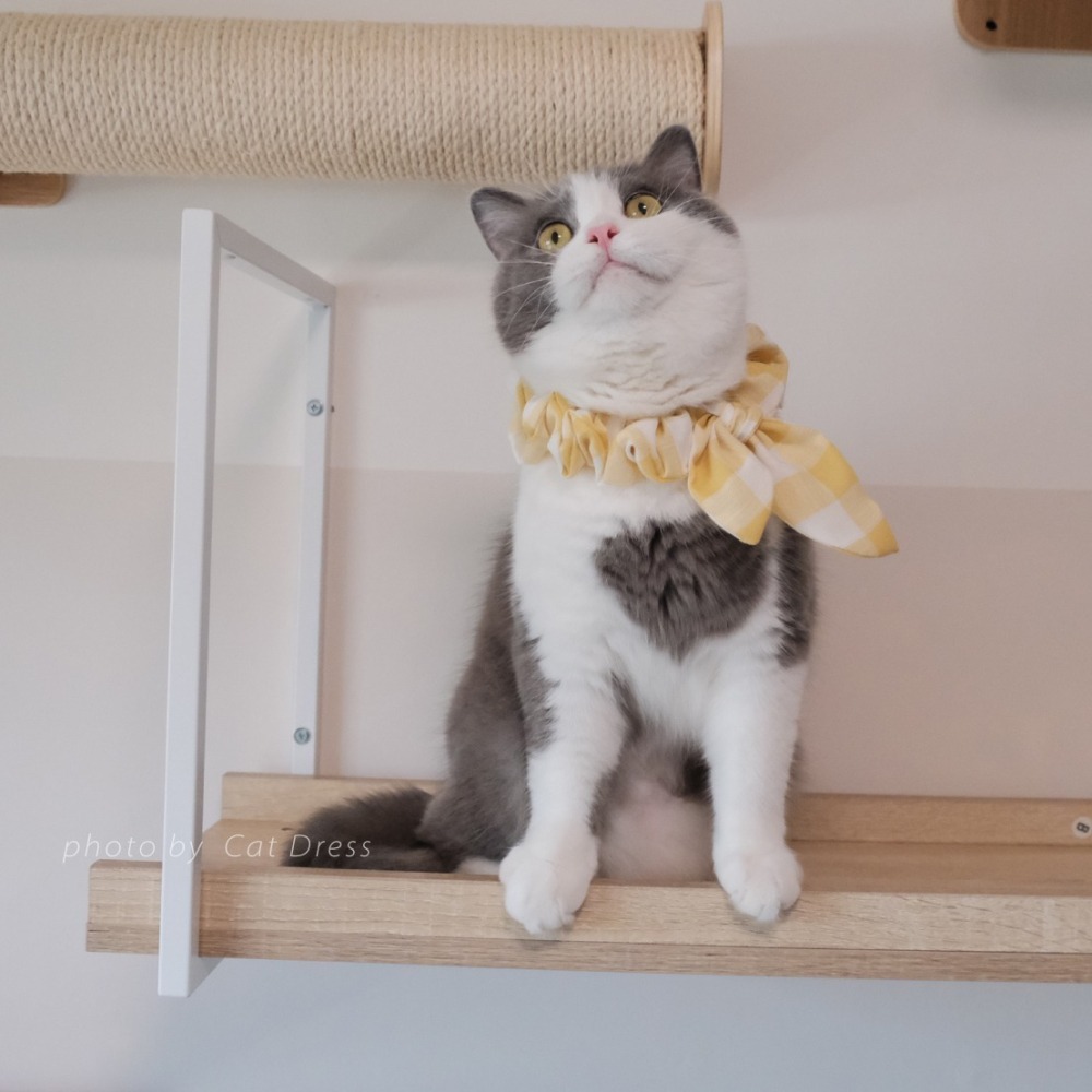 Cat Dress 貓手作 _長短結領巾 黃色大方格蝶結款 裝飾領巾 手作項圈-細節圖3
