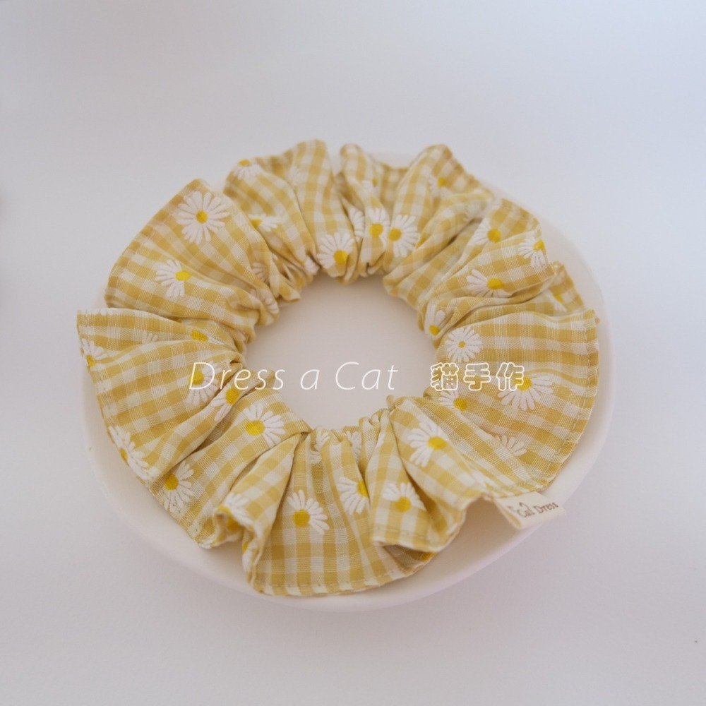 Cat Dress 貓手作 _雛菊格紋 荷葉項圈 領巾項圈 荷葉領巾 貓 寵物 項圈 布項圈 手作項圈-細節圖2