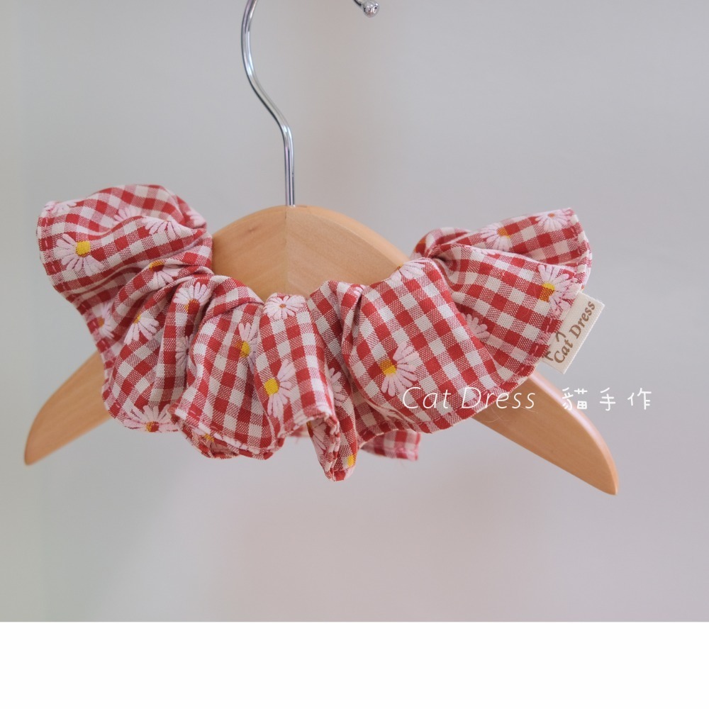 Cat Dress 貓手作 _雛菊格紋 荷葉項圈 領巾項圈 荷葉領巾 貓 寵物 項圈 布項圈 手作項圈-規格圖5