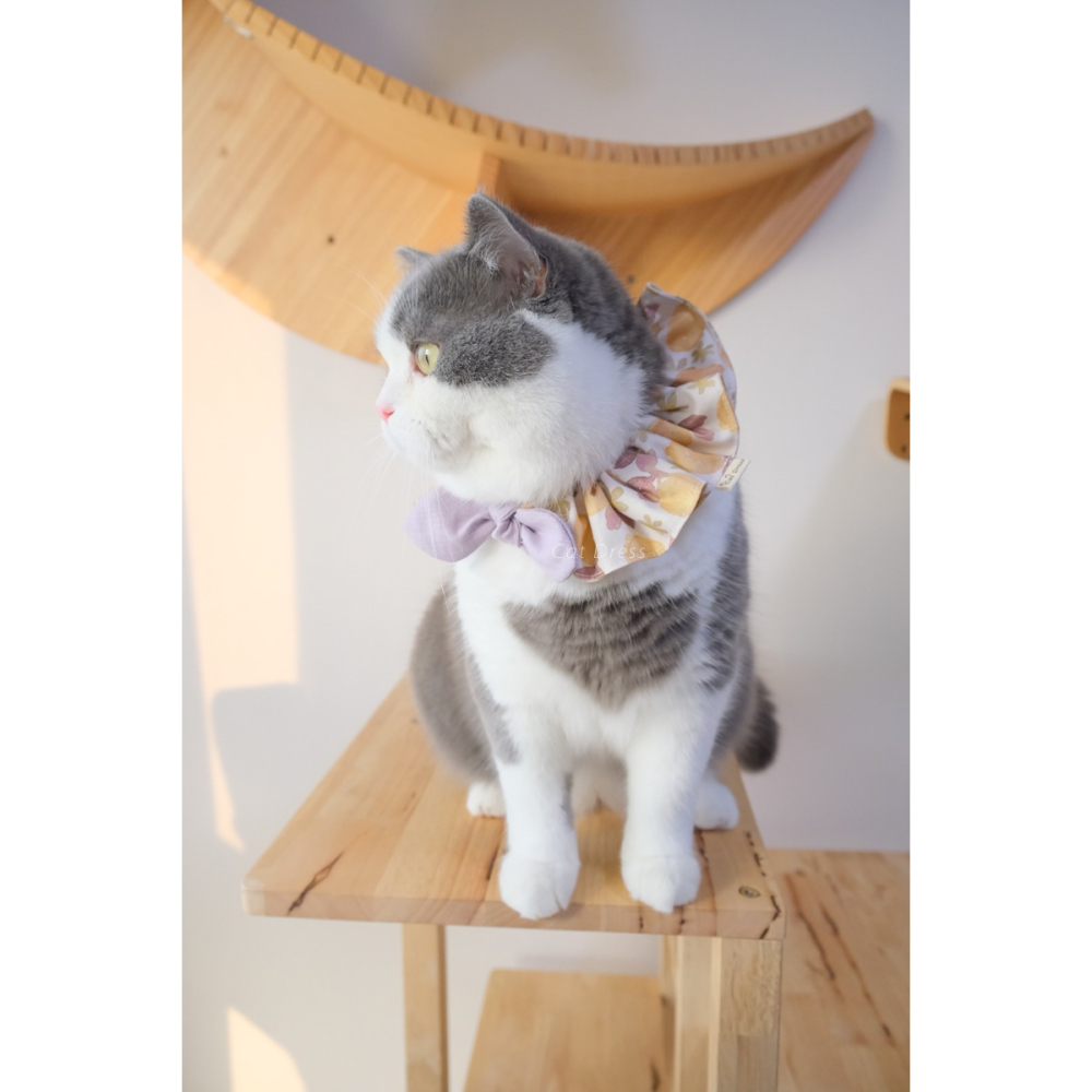 Cat Dress 貓手作 _貓步在薰衣草香里_貓鬆緊帶項圈 荷葉領巾 布項圈 手作客製項圈-細節圖4