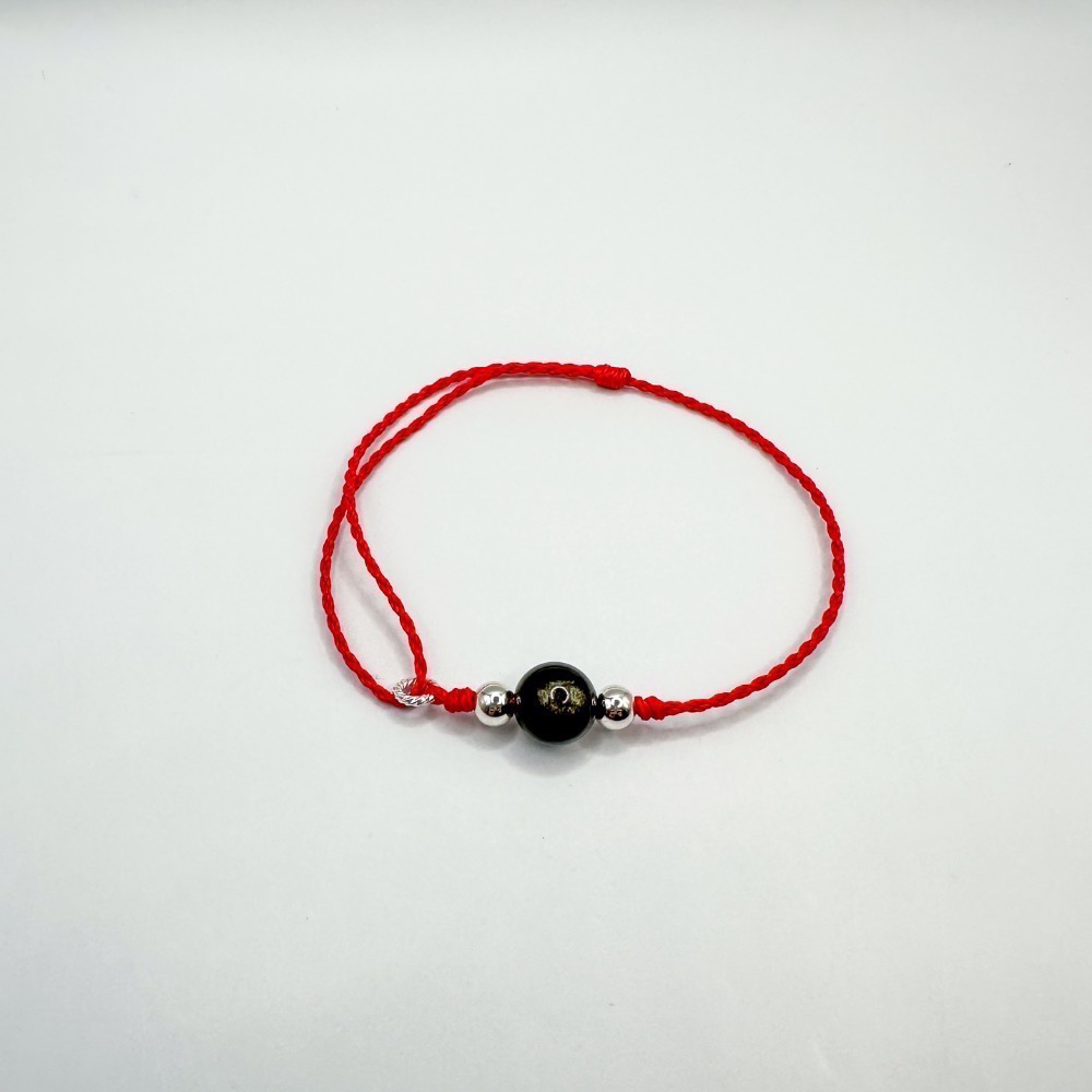 純銀水晶蠟線手鍊 七月避邪款 黑曜石 銀曜石 金曜石 茶晶 黑碧璽 蠟線 客製化-細節圖2