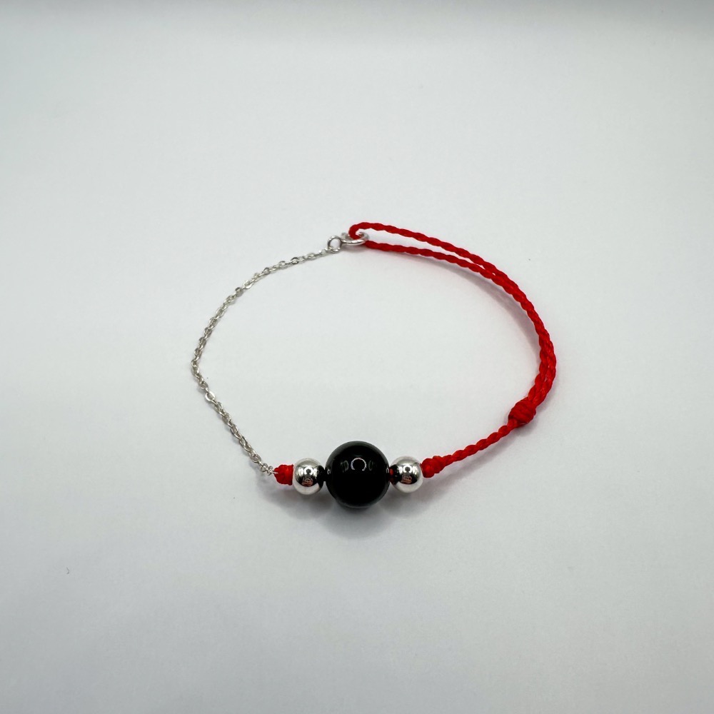 純銀銀鍊水晶蠟線手鍊 七月避邪款 銀鍊款 黑碧璽 黑曜石 金曜石 銀曜石 茶晶-細節圖2