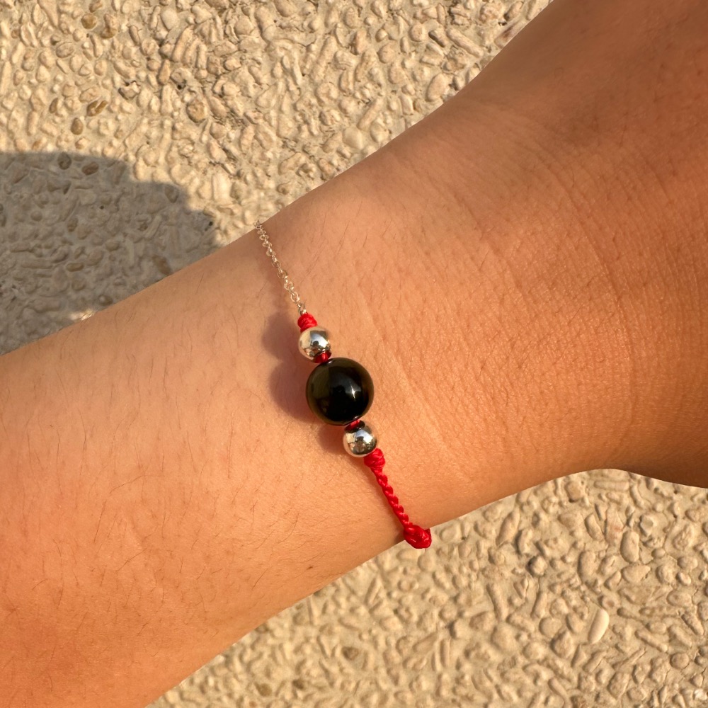 純銀銀鍊水晶蠟線手鍊 七月避邪款 銀鍊款 黑碧璽 黑曜石 金曜石 銀曜石 茶晶-細節圖3