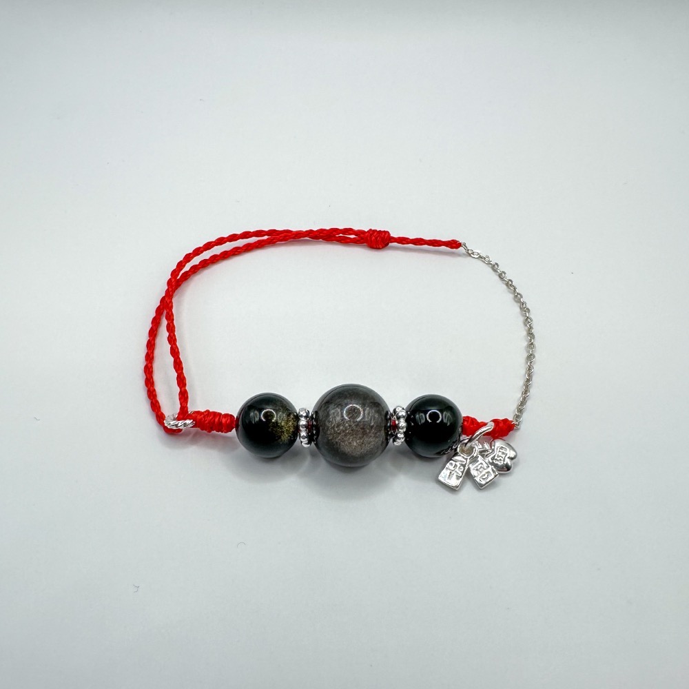 純銀水晶蠟線手鍊 蘋果保平安 七月避邪款 銀鍊款 黑碧璽 黑曜石 金曜石 銀曜石 茶晶-細節圖2