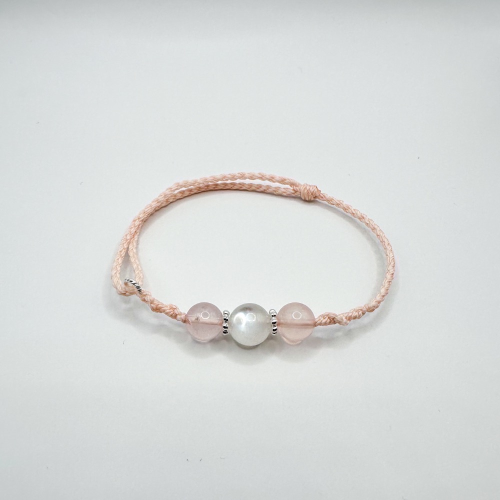 藍月光粉晶招人緣手鍊 南美蠟線 蠟線 水晶手鍊 純銀 客製化 招桃花 招好運 送禮 七夕 紀念-細節圖2