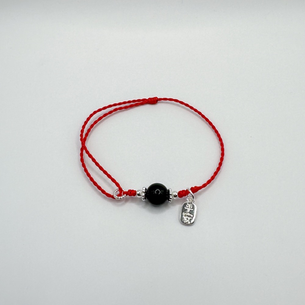 純銀黑曜石避邪平安手鍊  客製化 蠟線手鍊 水晶-細節圖2