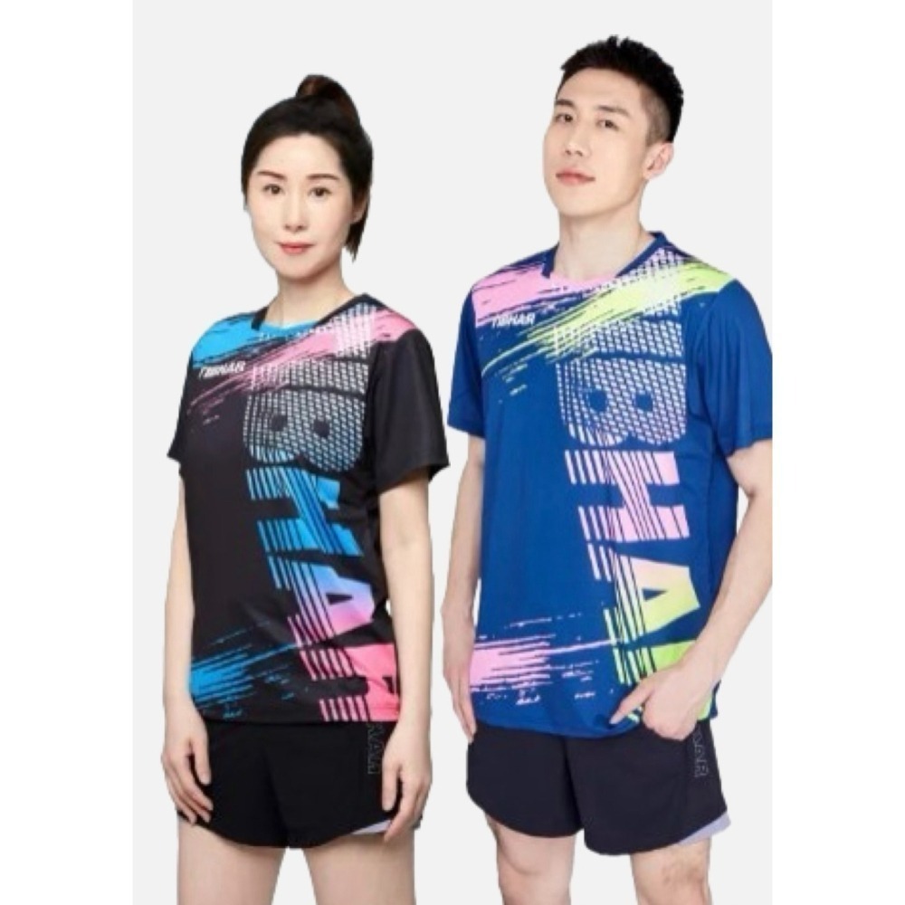 TIBHAR德國挺拔 桌球衣-焰彩短袖 黑/藍(兒童款-成人款)-細節圖3