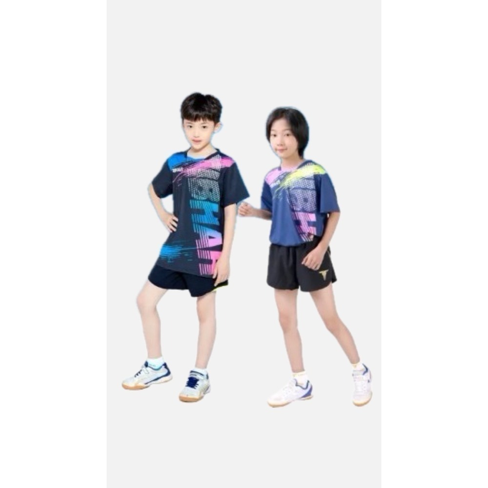 TIBHAR德國挺拔 桌球衣-焰彩短袖 深藍/粉(成人款)-細節圖3