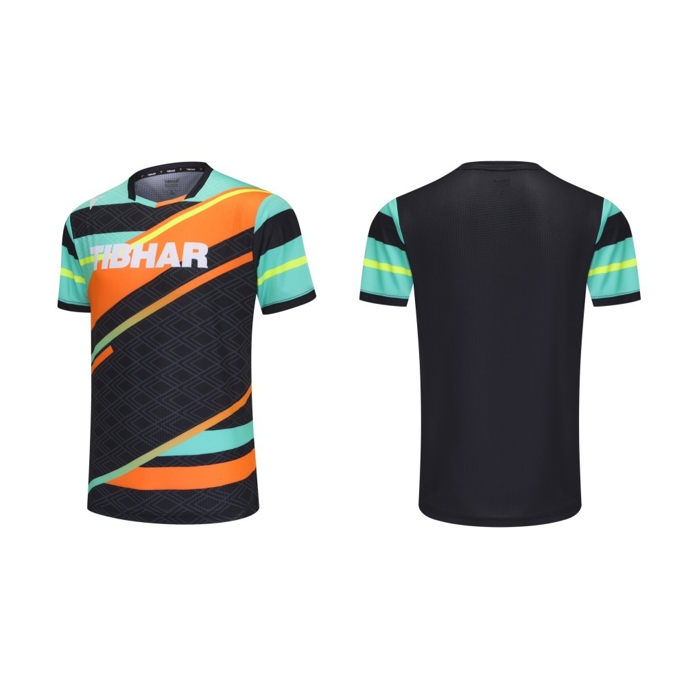 TIBHAR德國挺拔 2025 春夏新款桌球衣-烈焰2.0 黑橙/深藍粉 (兒童款)-細節圖2