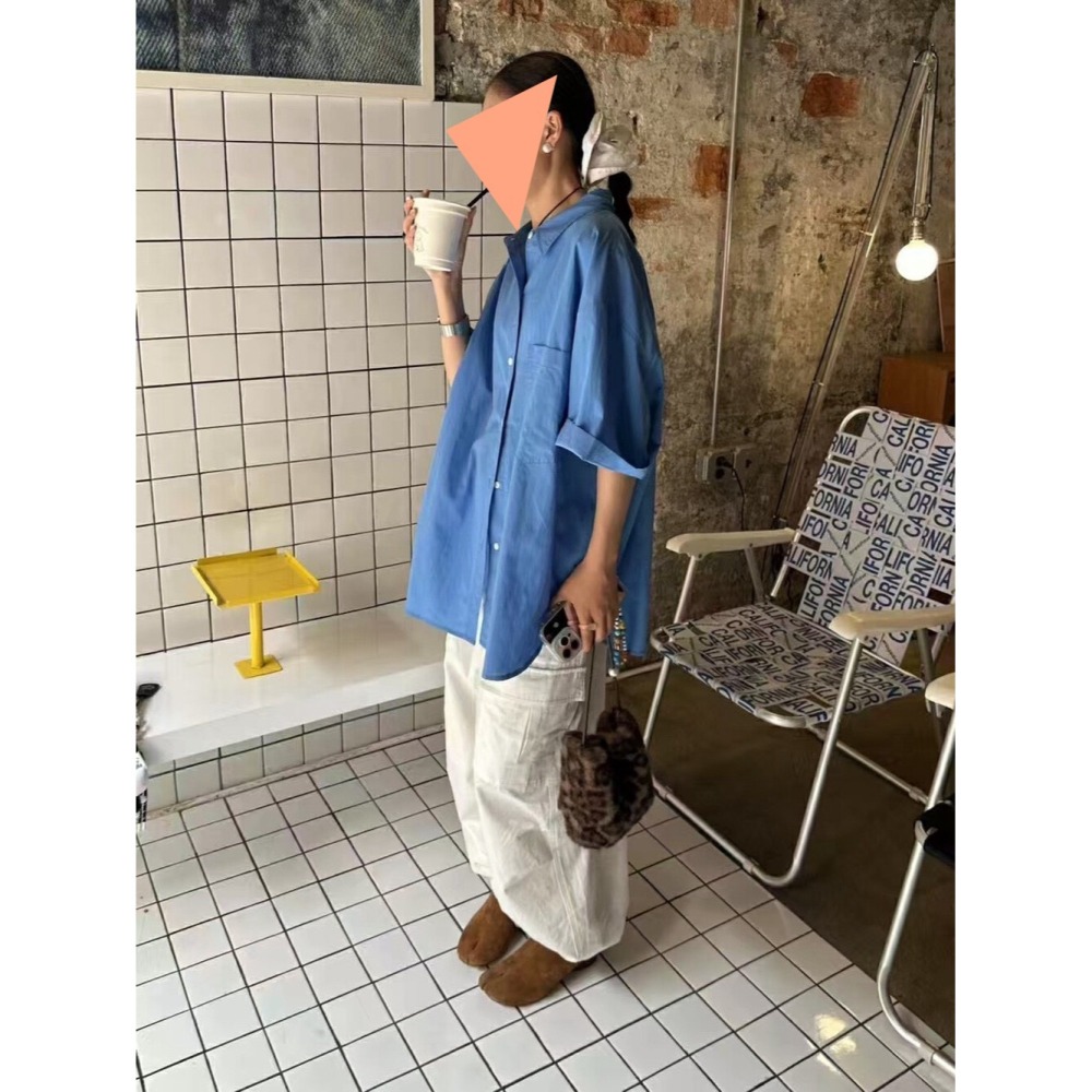 5月夏天真的回來了‼️~寬版短袖大襯衫每個身形都友善-細節圖4