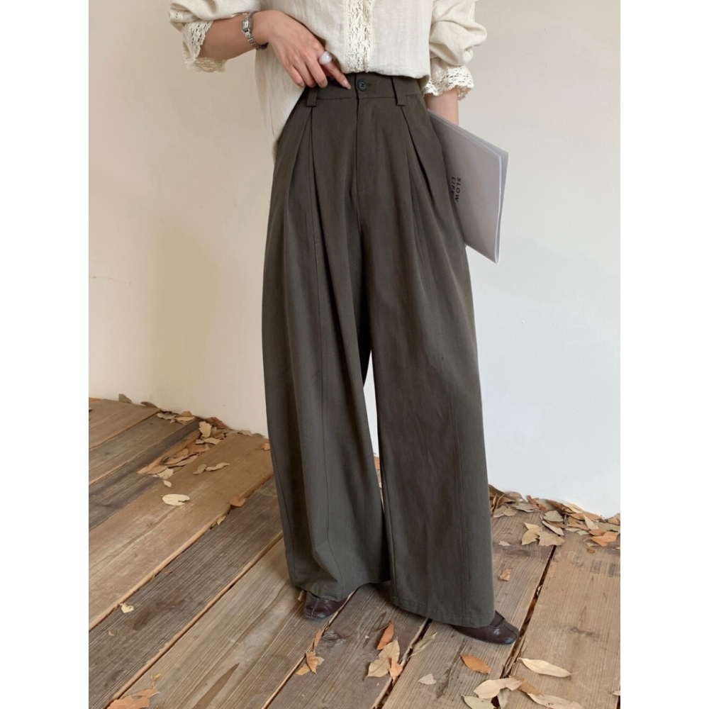 12月零動腦的穿搭公式~基礎色系有了嗎垂感直筒休閒褲-細節圖3