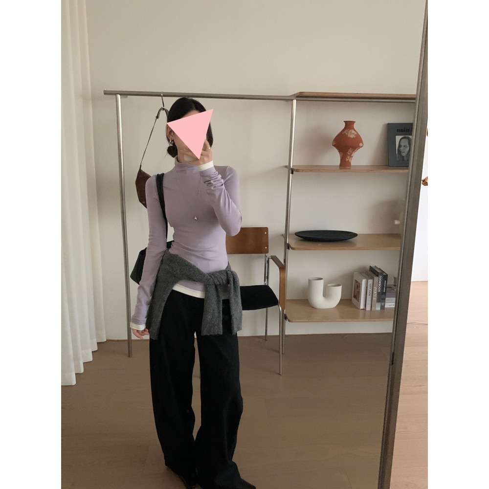 1月日常穿搭零動腦的漂亮好朋友~＂春＂溫柔內搭可以當打底衫假2件撞色tee-細節圖2