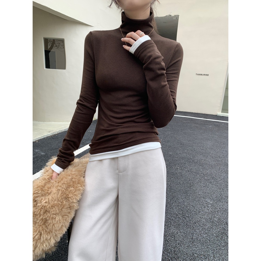 1月日常穿搭零動腦的漂亮好朋友~＂春＂溫柔內搭可以當打底衫假2件撞色tee-細節圖3