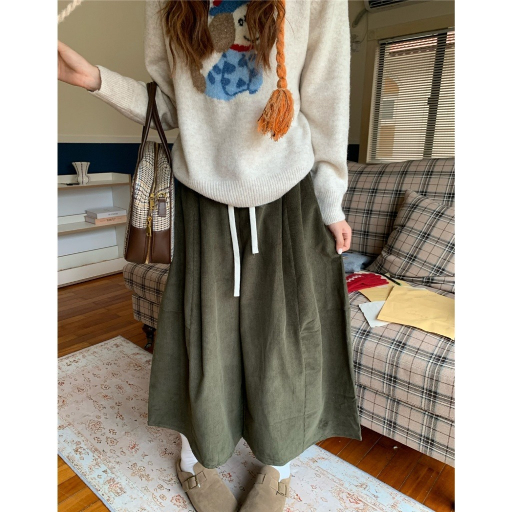 1月日常穿搭零動腦的漂亮好朋友~＂春＂梨形身材先包色再說8分抽繩燈芯絨休閒褲-細節圖5