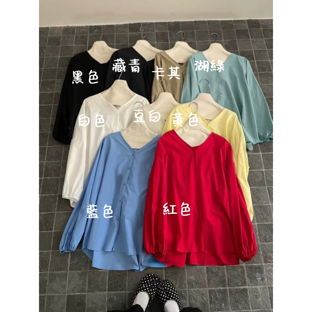 3月早春~極簡百搭v領袖縮口襯衫-細節圖3