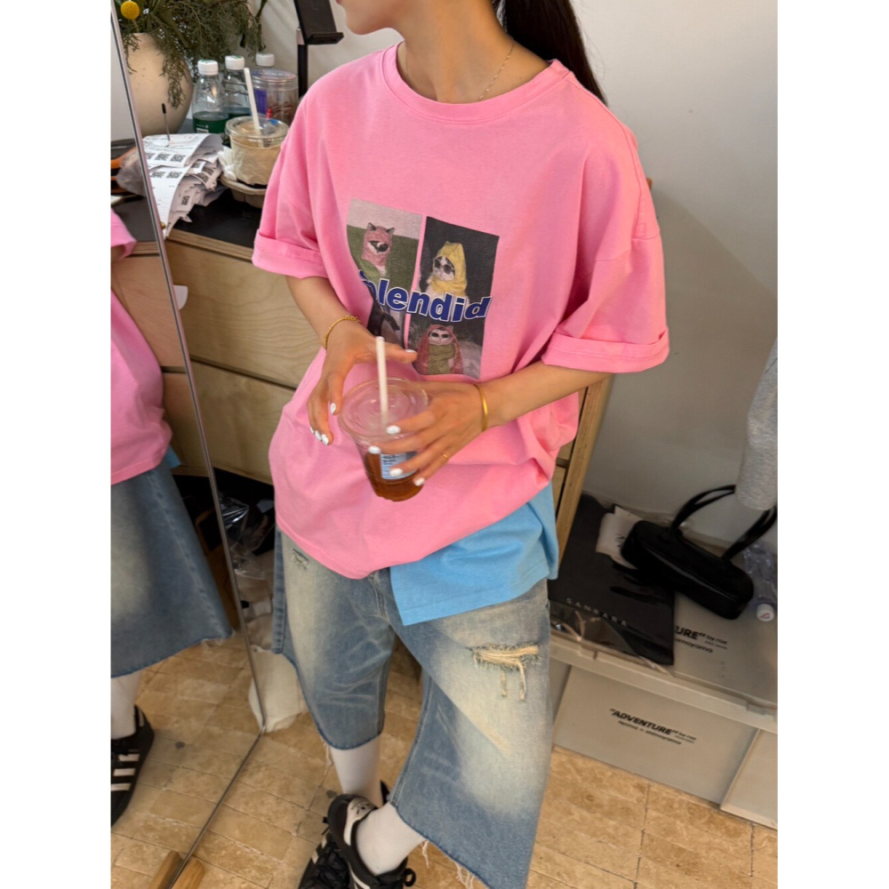 3月早春~貓咪印花短T-細節圖3