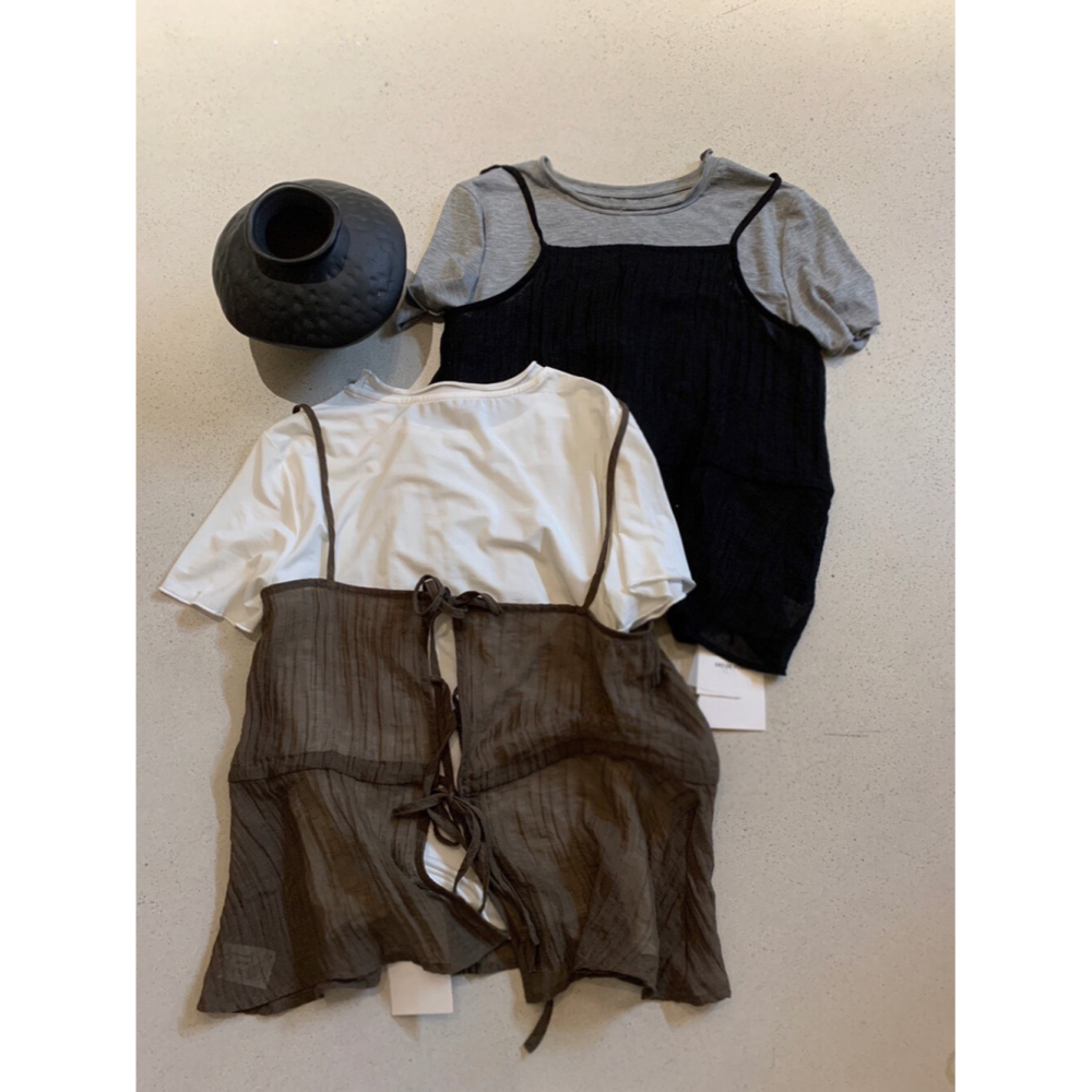 4月遲早要迎接暖春盛夏~舒適簡約撞色兩件套吊帶+短T-細節圖2