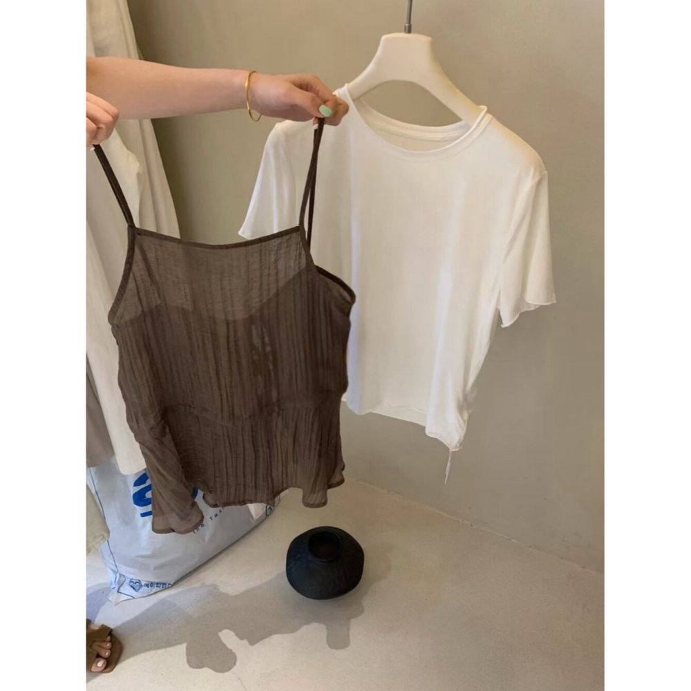 4月遲早要迎接暖春盛夏~舒適簡約撞色兩件套吊帶+短T-細節圖3