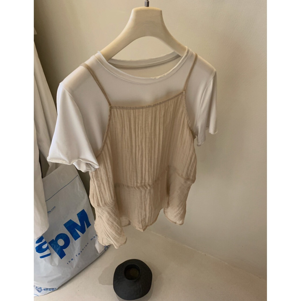 4月遲早要迎接暖春盛夏~舒適簡約撞色兩件套吊帶+短T-細節圖4