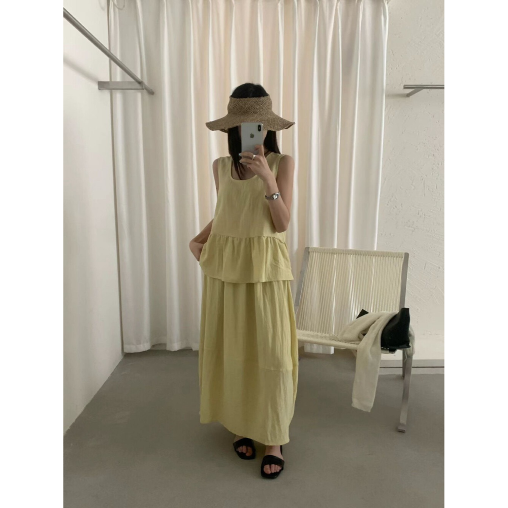 4月遲早要迎接暖春盛夏~剛開始的選色障礙也是困難了很久後排扣背心+鬆緊腰裙-細節圖3