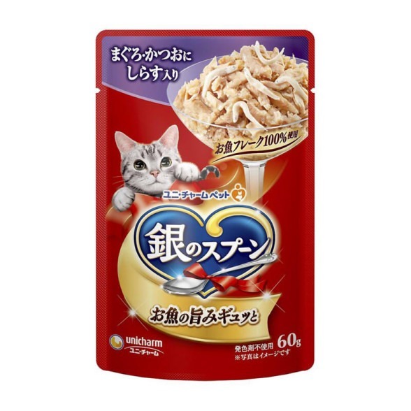 日本 嬌聯 銀湯匙 貓餐包 貓餐盒 貓罐頭 銀餐包  60公克 貓罐 unicharm-細節圖2