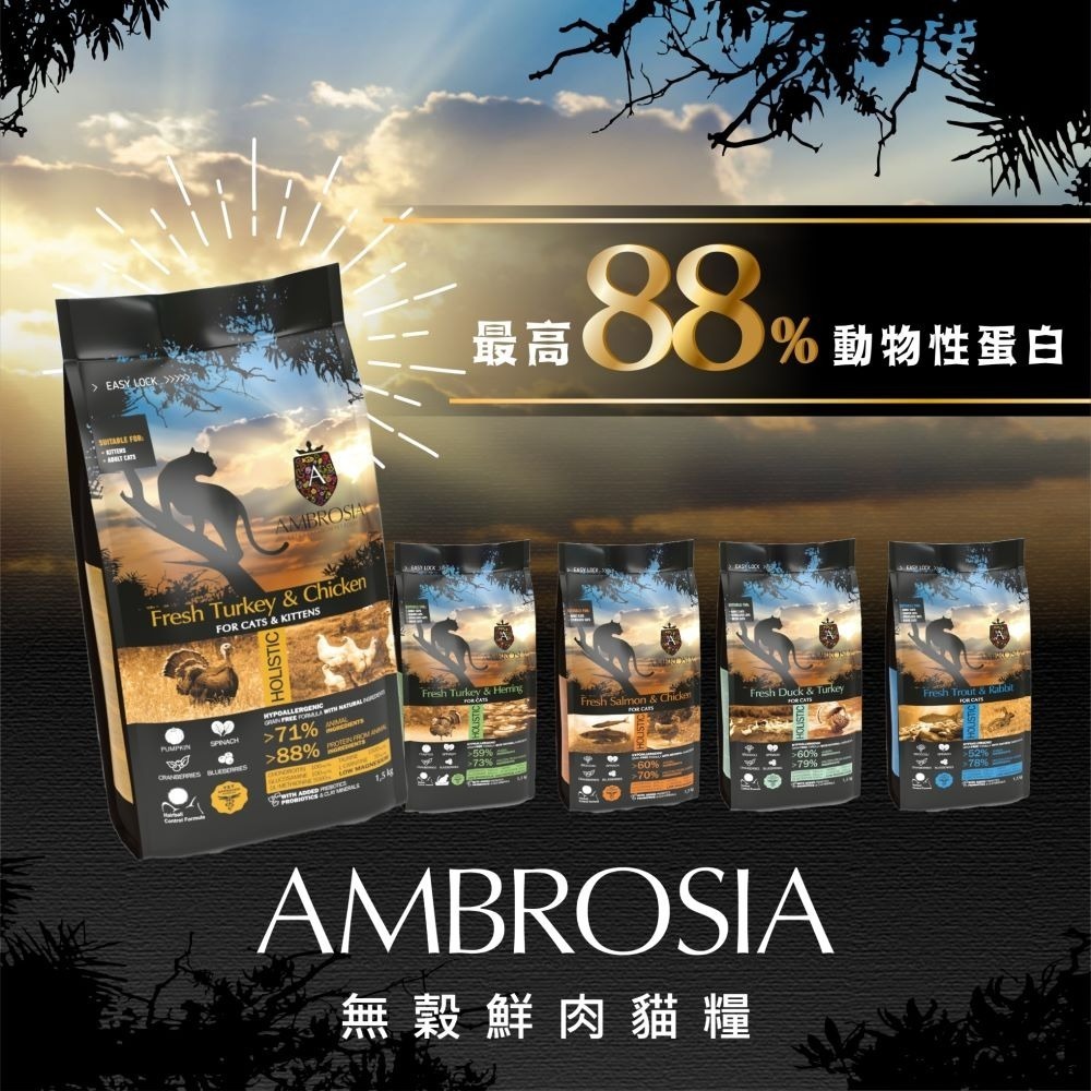 AMBROSIA 安柏希雅 貓飼料 1.5kg 無穀鮮肉貓糧 神之首選 高肉量 荷蘭製