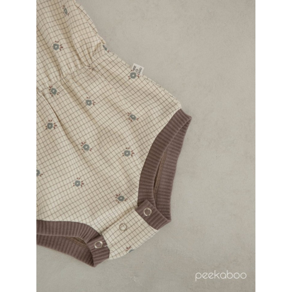 [現貨]Peekaboo小碎花包屁衣(棕6M)+髮帶(棕)-細節圖3