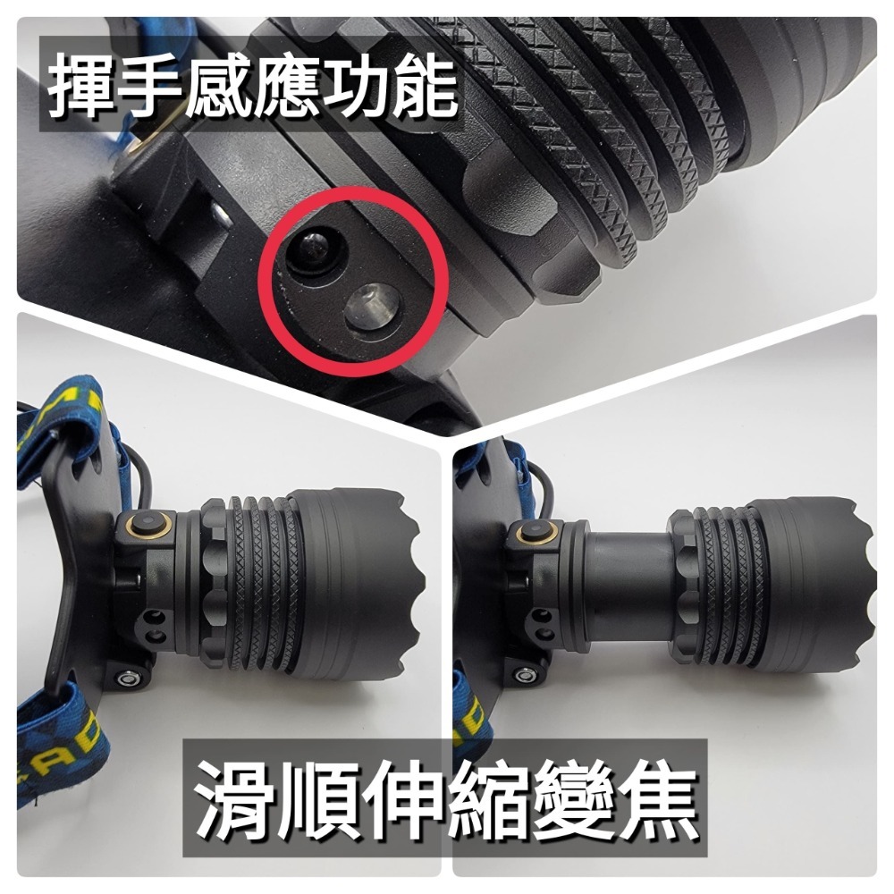 台灣出貨「鑫永照明」黃白光頭燈 超指向性激光 伸縮變焦頭燈 遠射 廣角 頭戴燈 LED 18650頭燈 登山露營 工作燈-細節圖3