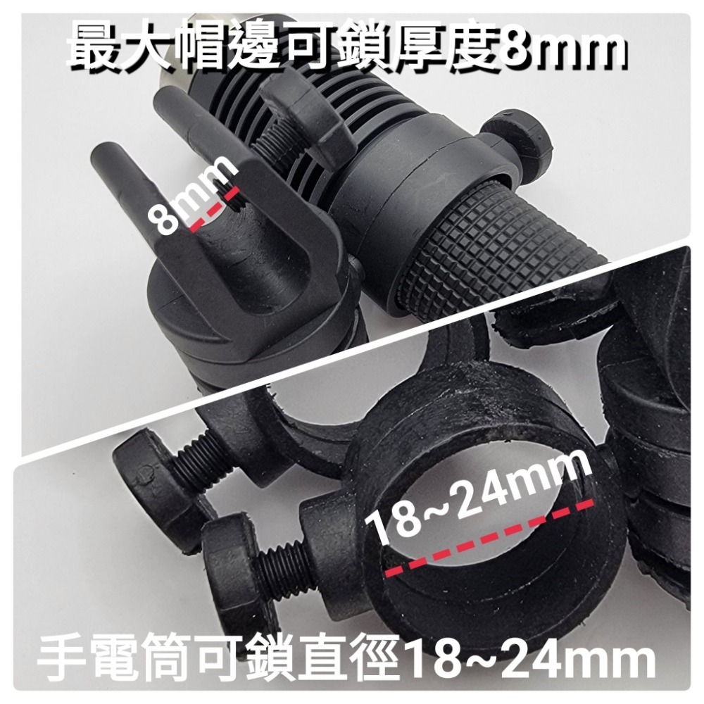 台灣出貨「鑫永照明」手電筒 消防 工程安全帽 18~24mm 手電筒固定座 安全帽 頭盔 手電筒支架 手電筒頭燈座-規格圖4