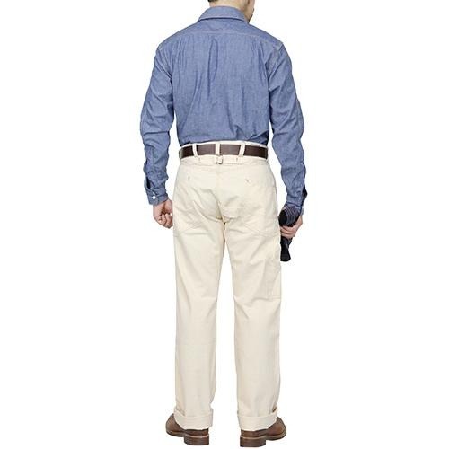 復刻 Derrickman 魚骨紋 9口袋工裝褲 高腰寬鬆直筒 重機褲 本色白 軍綠 工作褲-細節圖3