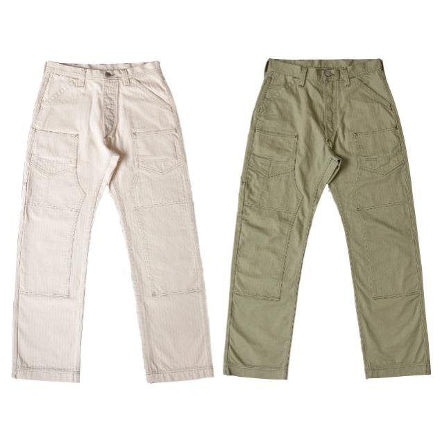 復刻 Derrickman 魚骨紋 9口袋工裝褲 高腰寬鬆直筒 重機褲 本色白 軍綠 工作褲-細節圖9