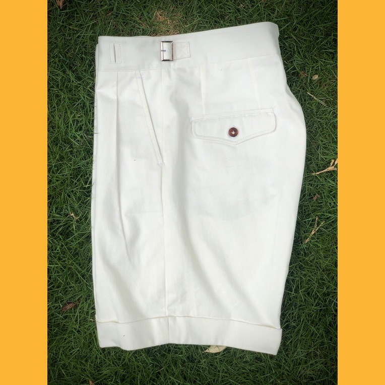 Gurkha Collection Chino 全手工縫製 天然牛角扣 長絨棉 高腰雙折 YKK拉鍊 短褲-細節圖7