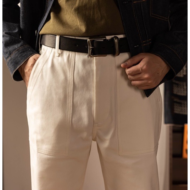 RT OG-107 本色白 HBT布料 魚骨紋 高腰 直腿 棕梠果實扣 WHITE DOVE OG107-細節圖2