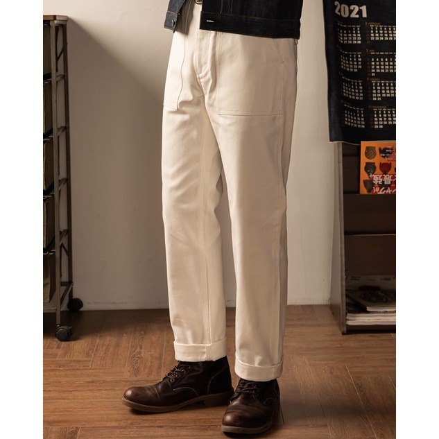 RT OG-107 本色白 HBT布料 魚骨紋 高腰 直腿 棕梠果實扣 WHITE DOVE OG107-細節圖3
