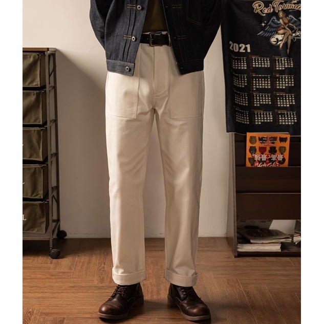 RT OG-107 本色白 HBT布料 魚骨紋 高腰 直腿 棕梠果實扣 WHITE DOVE OG107-細節圖4