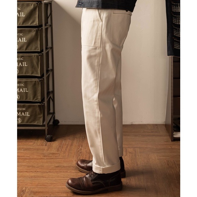 RT OG-107 本色白 HBT布料 魚骨紋 高腰 直腿 棕梠果實扣 WHITE DOVE OG107-細節圖5