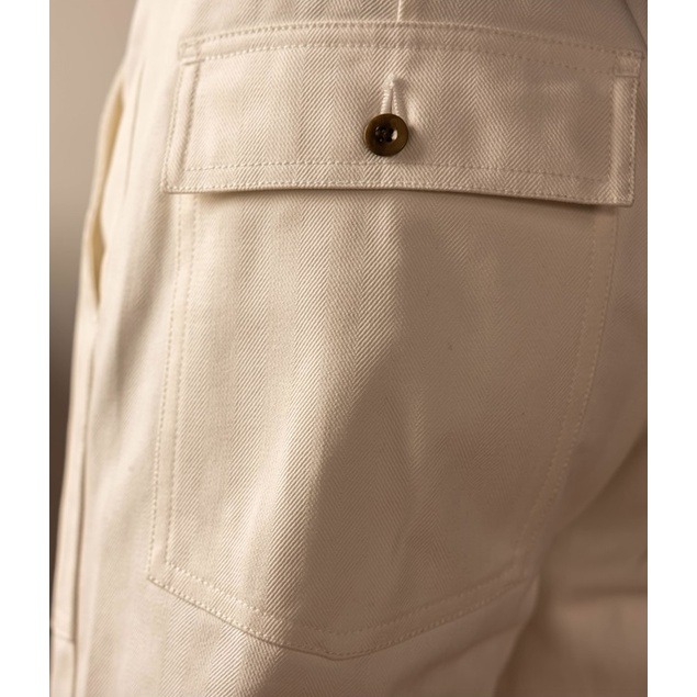 RT OG-107 本色白 HBT布料 魚骨紋 高腰 直腿 棕梠果實扣 WHITE DOVE OG107-細節圖6